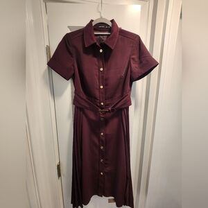 Elegant Burgundy Button-Down Dress